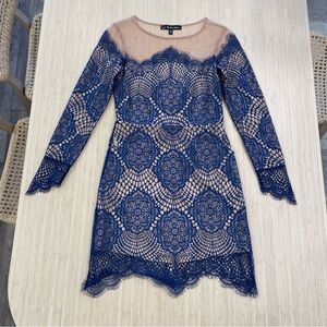 For love & lemons blue lace long sleeve mini dress small